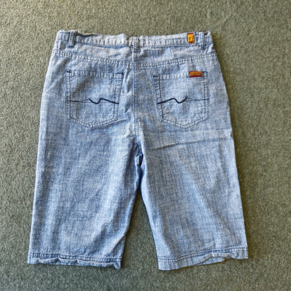7 For All Mankind Boys Blue Cotton Chambray Shorts Size 16 Light Wash Skater - Picture 2 of 9